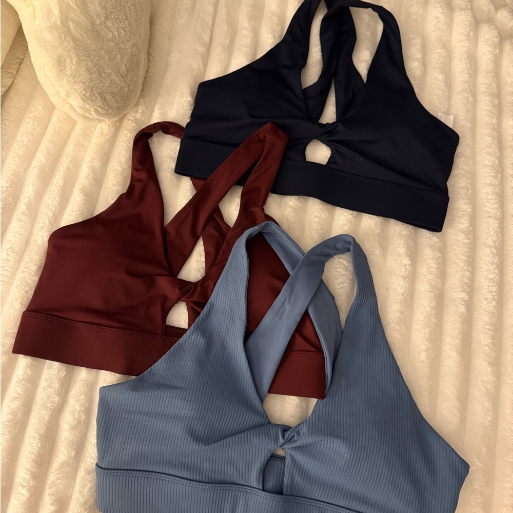Fabletics Twist Sports Bra x3 - Navy, Burgundy, and Blue